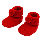 Red Pom Pom Baby Booties