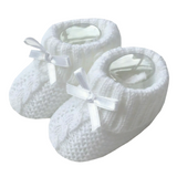 White Knitted Baby Booties With Bow